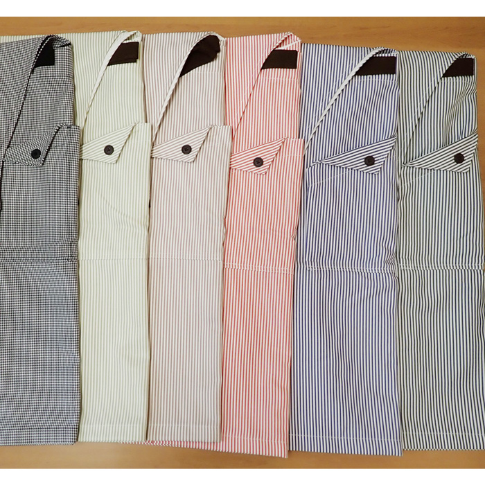【飲食店販売店制服】　胸あて・腰下　2WAYエプロン【15色】兼用　防脱色・非フッ素撥水　スペック