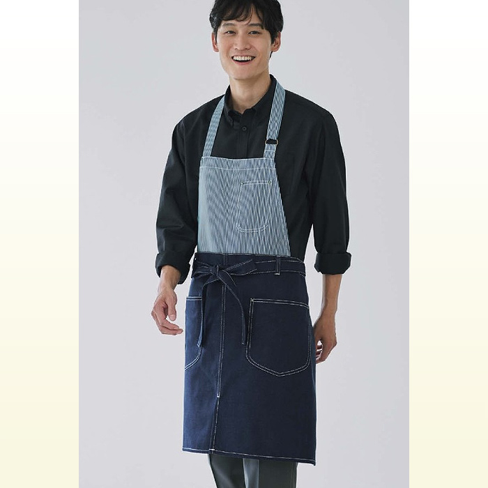 デニム&ヒッコリー　胸当と腰下2WAYエプロン(男女兼用)　モデル