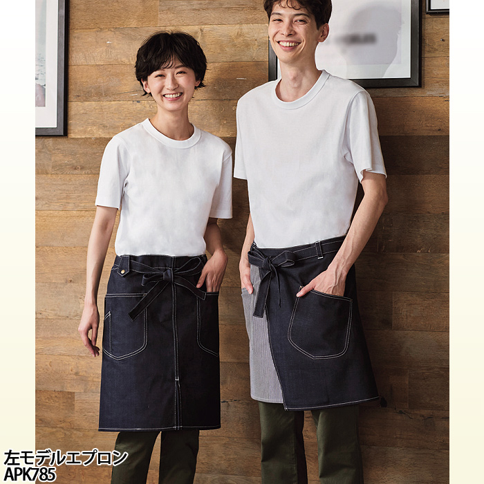 デニム&ヒッコリー　腰下ショートエプロン(男女兼用)　モデル