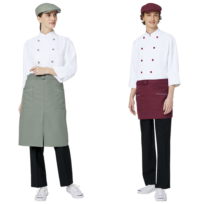 大人気! 七分袖コックシャツ<7色>カラーボタンとパイピングがオシャレ　色画像