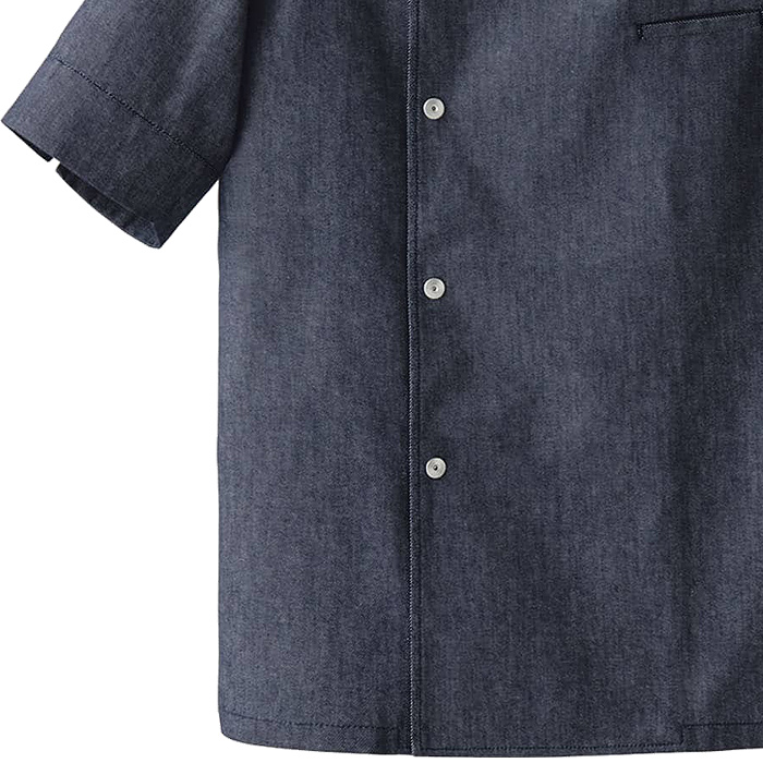 自然な表情と清涼感のある麻調デニム　シングル半袖コックコート【兼用】　スペック