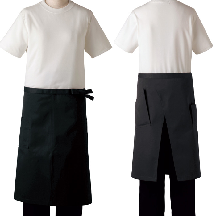 【飲食店販売店制服】エプロン【兼用】(2色)丈55cm　M・Lサイズ　便利なポケット付きPOS前掛 ツイル　腰下　スペック