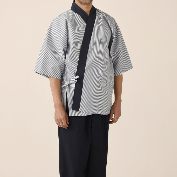 【飲食店販売店制服】ハッピコート ストライプデニム生地【男性用】　スペック