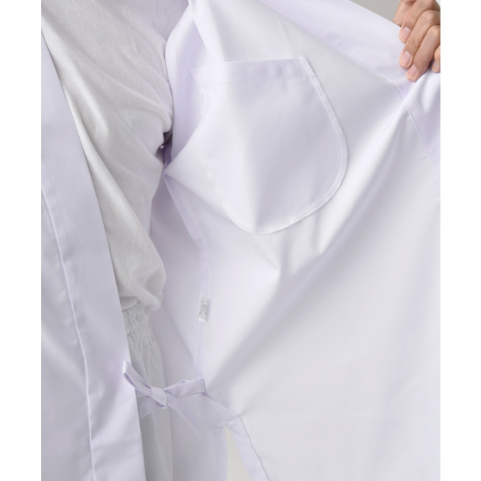 【飲食店販売店制服】定番シンプル 白ハッピコート 【男性用】ポリ65%綿35%タッサー スペック