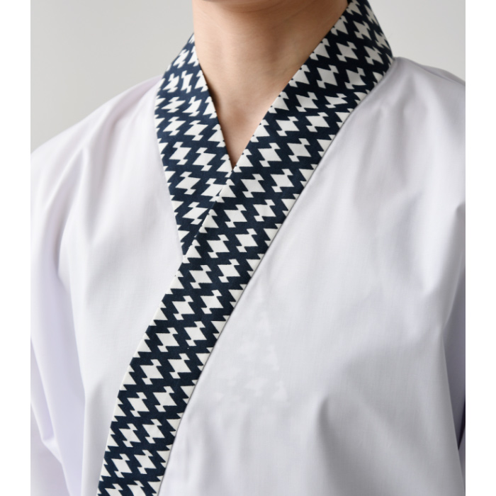 【飲食店販売店制服】松皮菱柄ハッピコート白【女性用】抗菌防臭 スペック