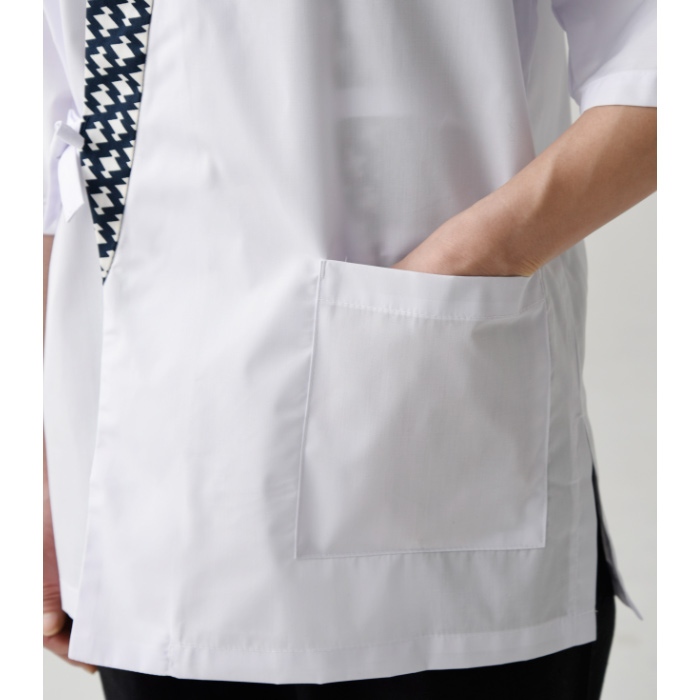 【飲食店販売店制服】松皮菱柄ハッピコート白【女性用】抗菌防臭 スペック