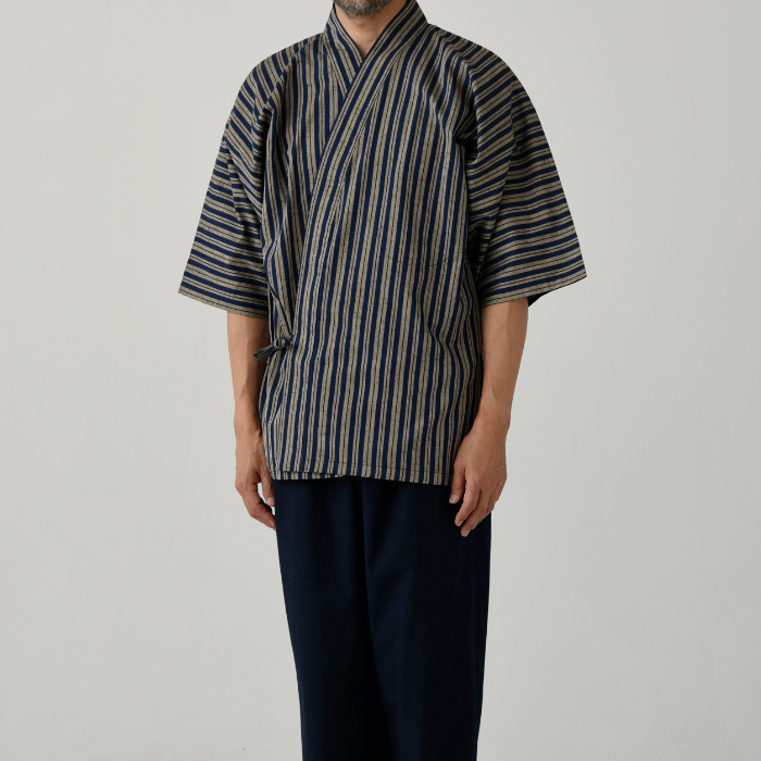 【飲食店販売店制服】縞模様柄ハッピコート【男性用】土佐紬[綿100%]　スペック