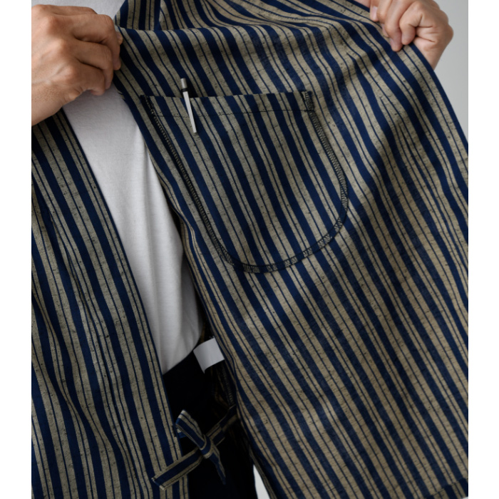 【飲食店販売店制服】縞模様柄ハッピコート【男性用】土佐紬[綿100%]　スペック