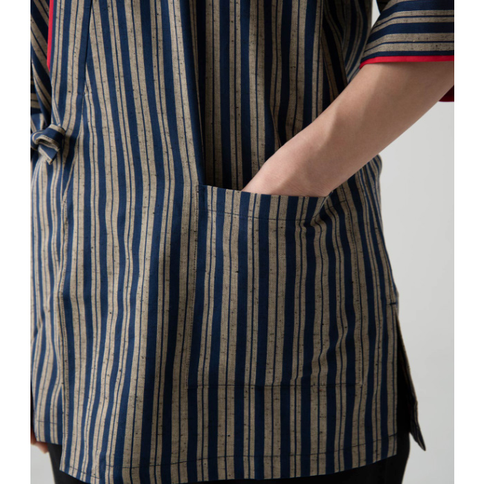 【飲食店販売店制服】縞模様柄ハッピコート【女性用】土佐紬[綿100%]　スペック