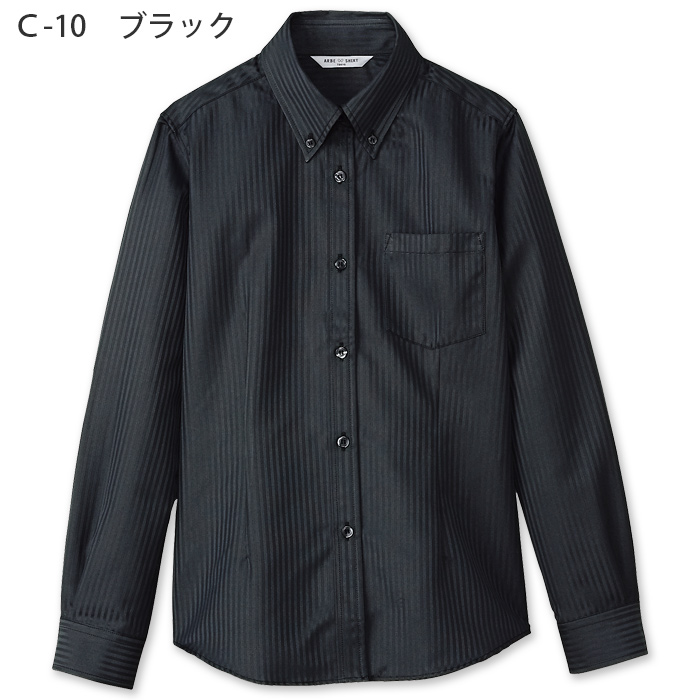 長袖・形態安定★高機能ボタンダウンシャツ【女性用】高級感のあるシャドーストライプ　色