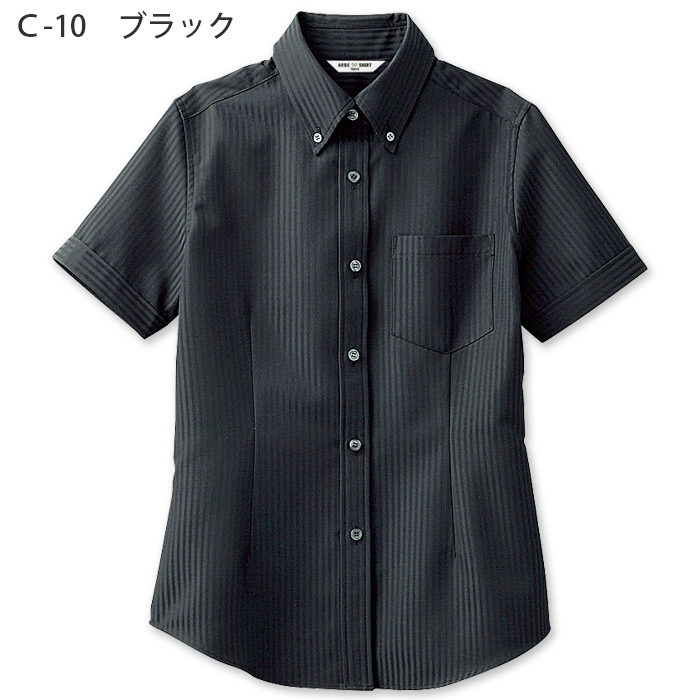 半袖・形態安定★高機能ボタンダウンシャツ【女性用】高級感のあるシャドーストライプ　色