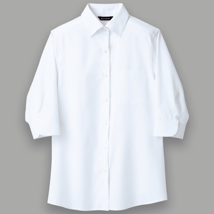 飲食店・サービス制服　レギュラーカラー7分袖シャツ[女性用]　防透け　ストレッチ　万能白シャツ　カラー展開