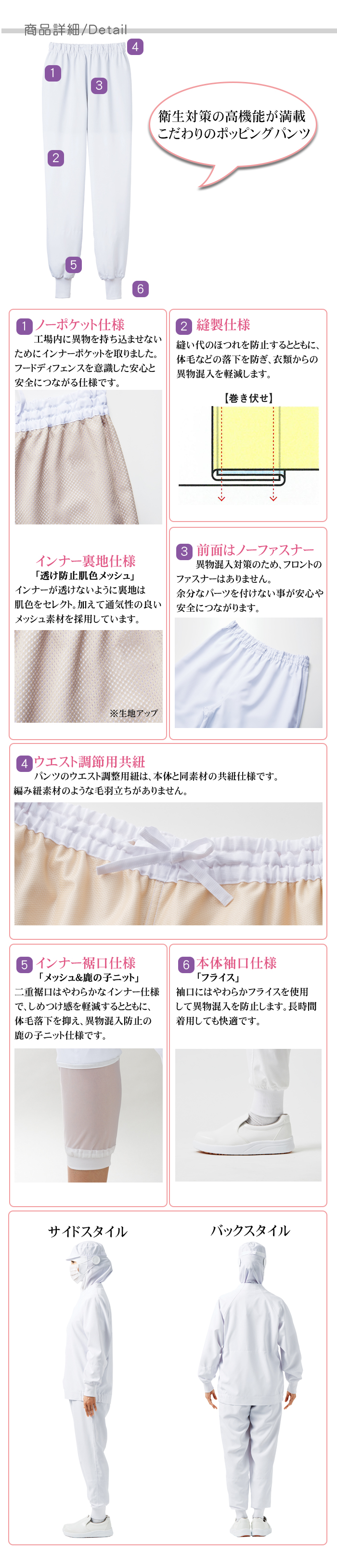 CD653涼感ホッピングパンツ[男女兼用]食品工場等に衛生服作業着(高温) 抗菌 速乾 HACCP 制服　 詳細仕様説明