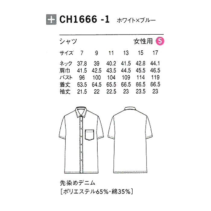 丈夫な先染めデニムのストライプ　半袖シャツ【女性用】　詳細画像