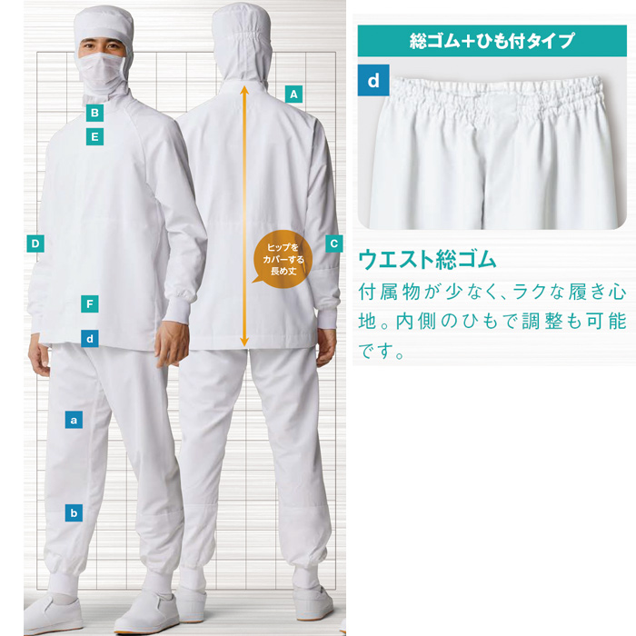 異物を持ち込ませない食品工場、食品製造ユニフォーム制服【男女兼用】詳細説明2