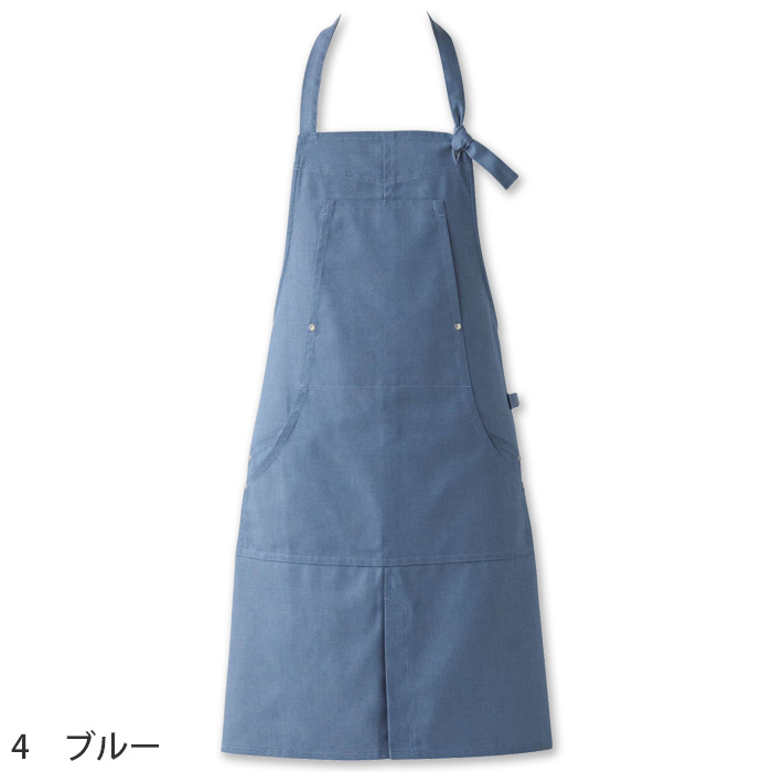 自然な表情と清涼感のある麻調デニム　首掛けエプロン(バックル仕様)　色