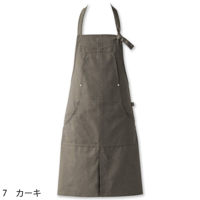自然な表情と清涼感のある麻調デニム　首掛けエプロン(バックル仕様)　色