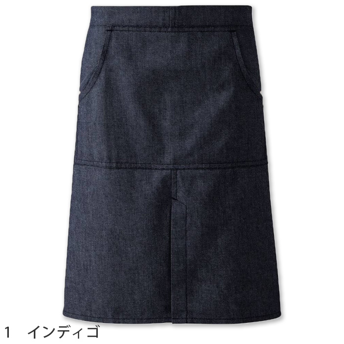 自然な表情と清涼感のある麻調デニム　腰下エプロン(バックル仕様)　色