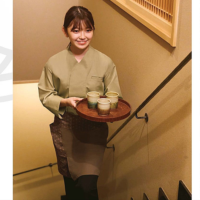 和風シャツ　七分袖　比翼仕立て　襟無し【男女兼用】