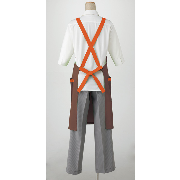 【飲食店販売店制服】胸当てエプロン【兼用】(3色)丈85cm　明るくアクティブな印象 防脱色　たすき　ポケット　スペック