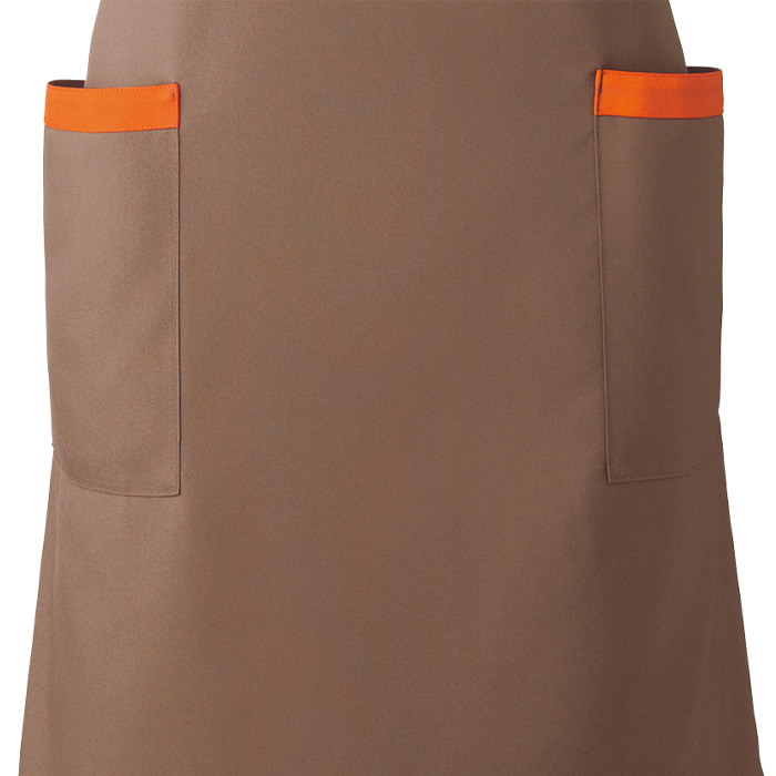 【飲食店販売店制服】胸当てエプロン【兼用】(3色)丈85cm　明るくアクティブな印象 防脱色　たすき　ポケット　スペック