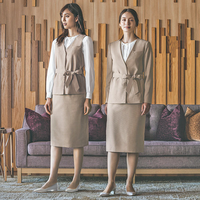 ウエストのリボンが特徴　サスティナブル素材ベスト【2色】女性用　色画像
