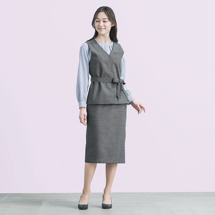 ウエストのリボンが特徴　サスティナブル素材ベスト【2色】女性用　色画像