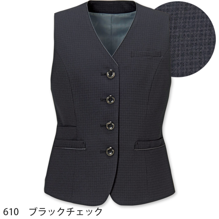 ベスト　シャドーチェック　ネイビー　ブラック　女性用　銀　抗菌防臭　2WAYストレッチ　受付制服　事務制服　色画像