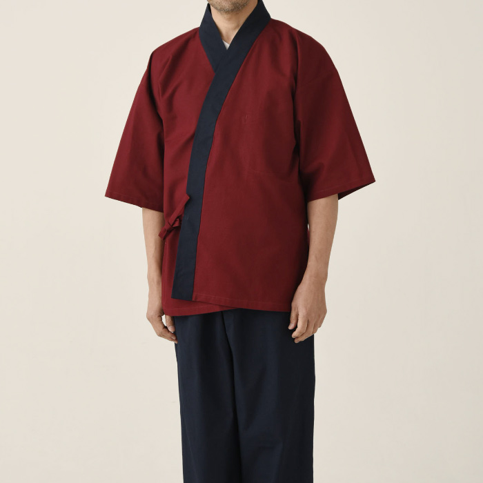 【飲食店販売店制服】暗い紅色ハッピコート【男性用】雅やかな雰囲気 スペック