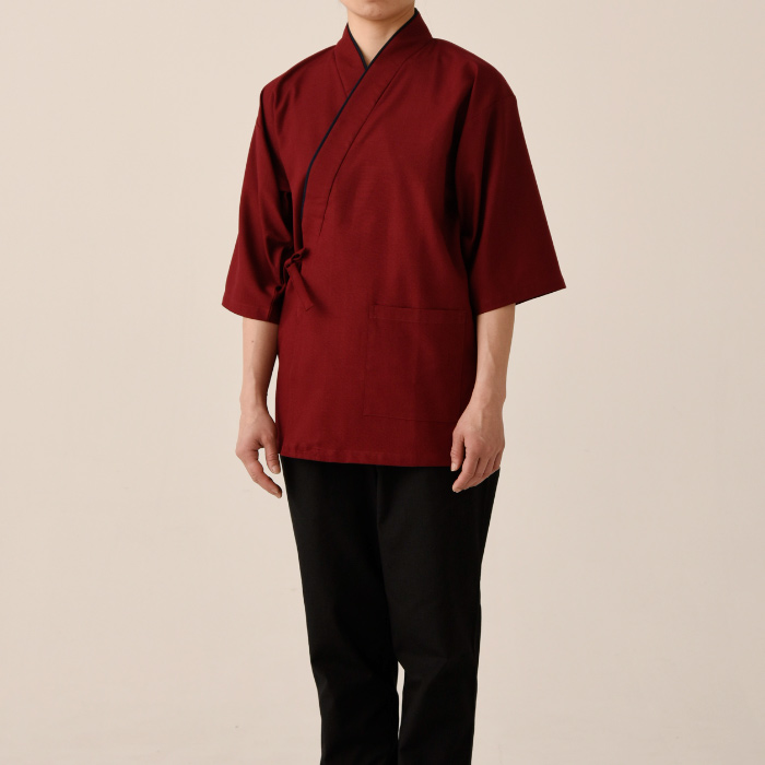 【飲食店販売店制服】暗い紅色ハッピコート【女性用】雅やかな雰囲気 スペック