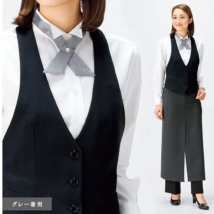 【ホテル受付・販売接客制服】クロスタイ　2色　ネイビー　グレー　ジャガード　ポリエステル　FA9180　詳細画像