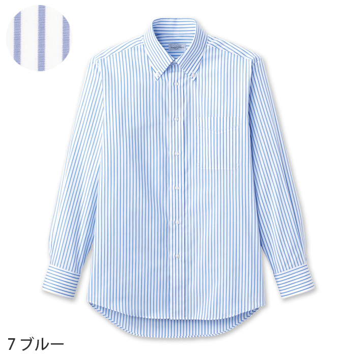 お手頃価格で人気!ボタンダウン長袖ストライプシャツ【男女兼用】　色画像
