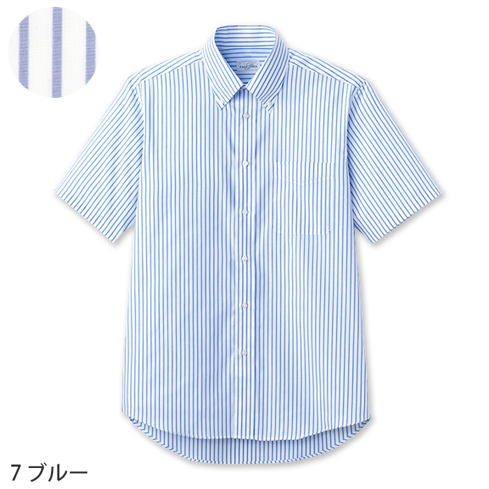 お手頃価格で人気!ボタンダウン半袖ストライプシャツ【男女兼用】　色画像