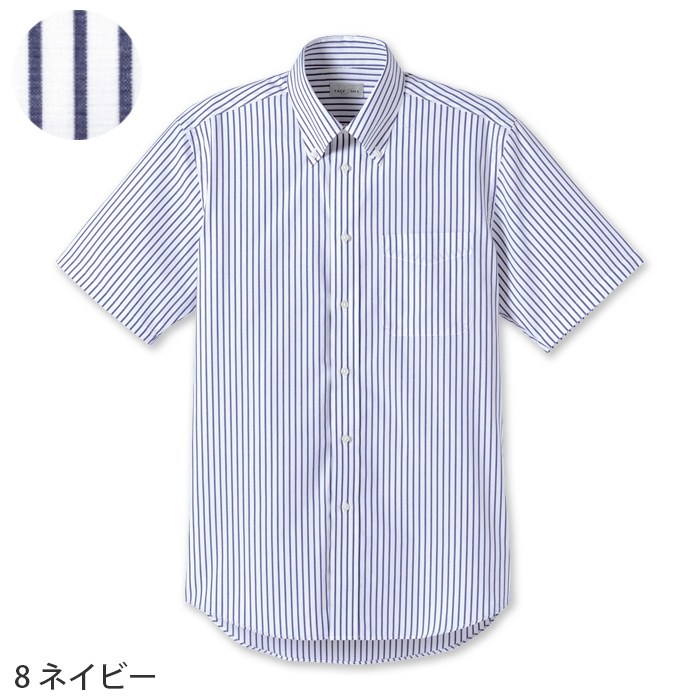 お手頃価格で人気!ボタンダウン半袖ストライプシャツ【男女兼用】　色画像