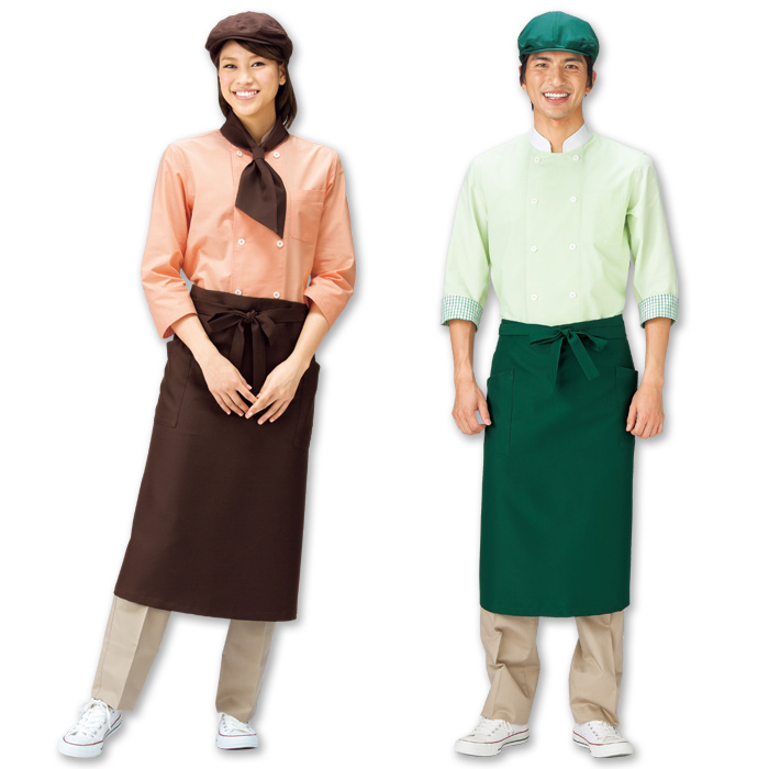 さりげないチェック柄がかわいい♪カラフルコックシャツ<男女兼用>4色　色画像