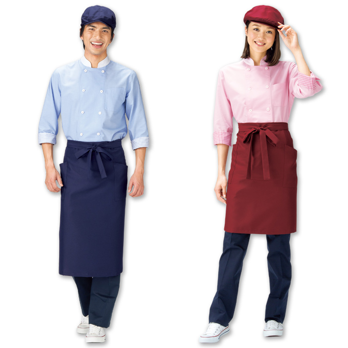 さりげないチェック柄がかわいい♪カラフルコックシャツ<男女兼用>4色　色画像