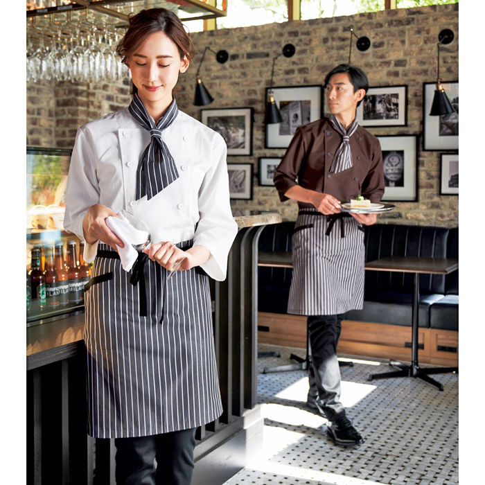 ストライプ柄ミディアムエプロン【兼用】　モノトーンカラーでシックに　スペック