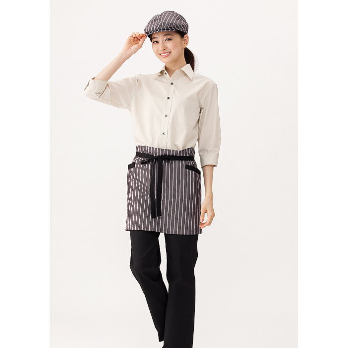 ストライプ柄ショートエプロン【兼用】　モノトーンカラーでシックに　スペック