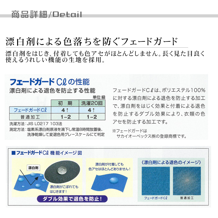 ter>【飲食店販売店制服】12色から選べる スリット入り ミドルエプロン【兼用】漂白剤による色アセを防止。　詳細画像