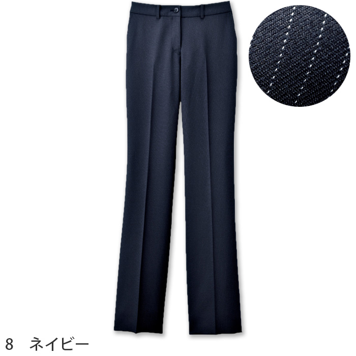 【ホテル受付・販売接客制服】レディスノータックストレートパンツ　2色 ストライプ柄　ストレッチ　防汚・撥水つき チタン　ファイテン　色画像