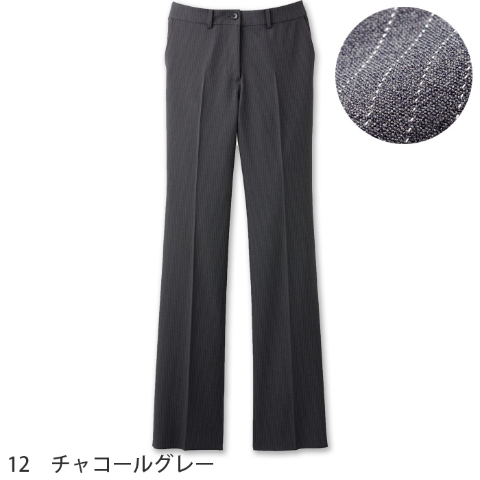 【ホテル受付・販売接客制服】レディスノータックストレートパンツ　2色 ストライプ柄　ストレッチ　防汚・撥水つき チタン　ファイテン　色画像