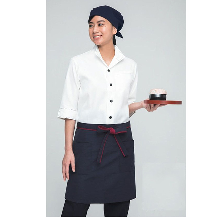 【飲食店販売店制服】　前掛【兼用】丈43cm　ナチュラルなシワ加工が魅力　モデル