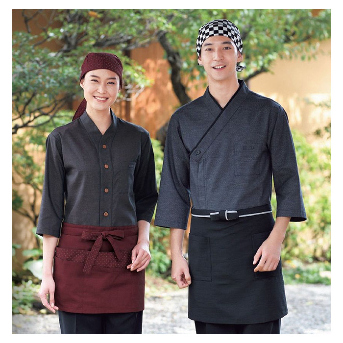 【飲食店販売店制服】　前掛【兼用】丈43cm　ナチュラルなシワ加工が魅力　モデル