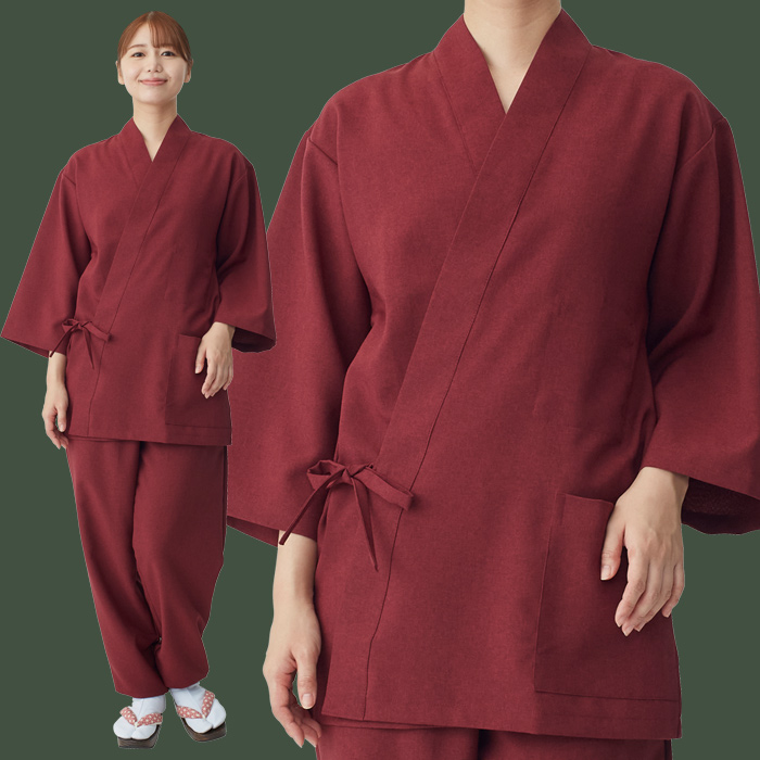 【飲食店販売店制服】軽い・すぐ乾く・縮まない 和ジンベイ上衣【兼用】日本製 サラッとした肌ざわり アイロンいらず モデル