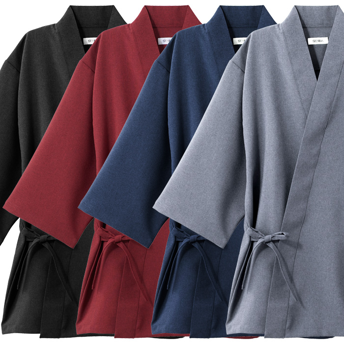 【飲食店販売店制服】軽い・すぐ乾く・縮まない 和ジンベイ上衣【兼用】日本製 サラッとした肌ざわり アイロンいらず スペック