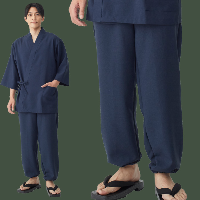 【飲食店販売店制服】軽い・すぐ乾く・縮まない 和ジンベイパンツ【兼用】日本製 サラッとした肌ざわり アイロンいらず モデル