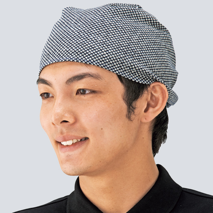 【飲食店販売店制服】和柄バンダナキャップ【兼用】日本製 頭に被って結ぶだけ モデル