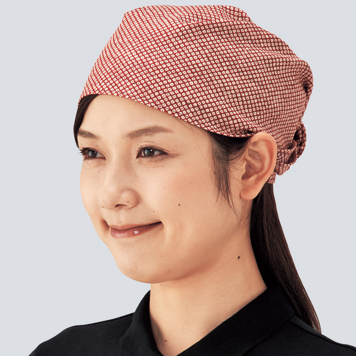 【飲食店販売店制服】和柄バンダナキャップ【兼用】日本製 頭に被って結ぶだけ モデル