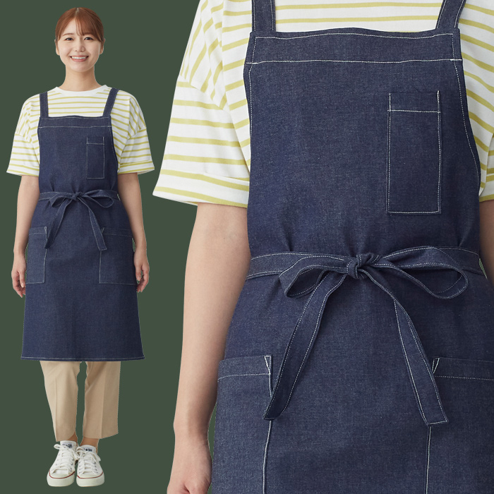 【飲食店販売店制服】後ろ姿キレイ デニムタスキエプロン【女性用】ストレッチデニム モデル