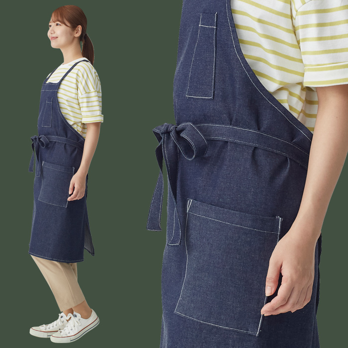 【飲食店販売店制服】後ろ姿キレイ デニムタスキエプロン【女性用】ストレッチデニム モデル